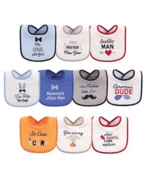 Hudson Baby Baby Boys Holiday Boys Onederful Terry Drooler Bibs with Fiber Filling Pack of 10