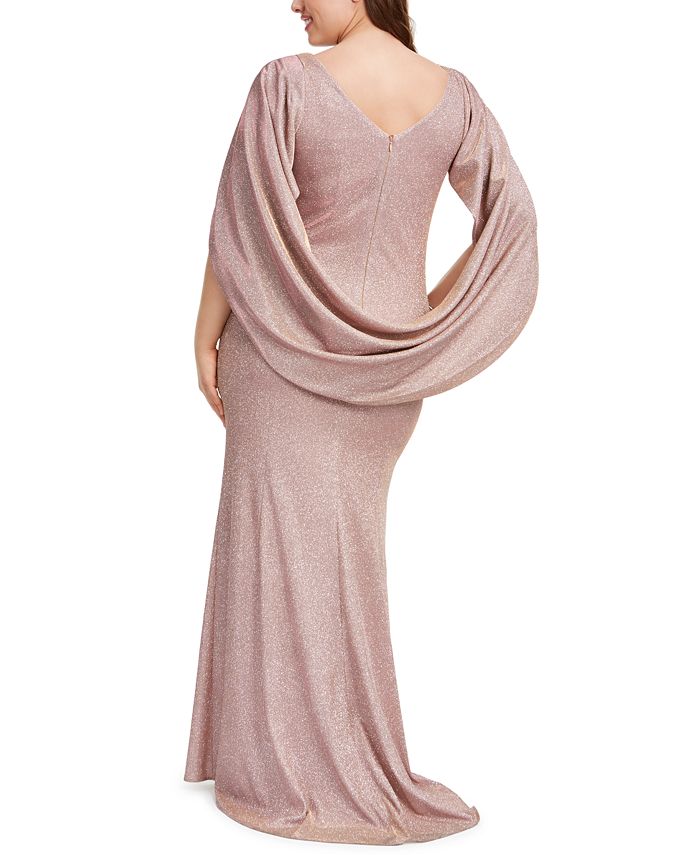 betsy & adam plus size galaxy glitter draped gown