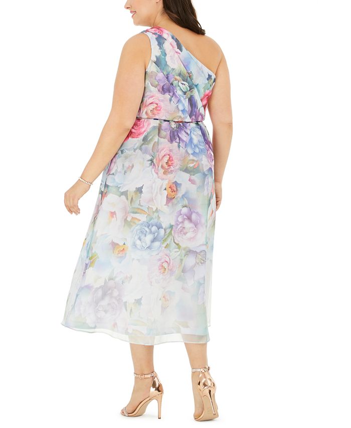 Adrianna Papell Plus Size One-Shoulder Floral Organza Dress - Macy's