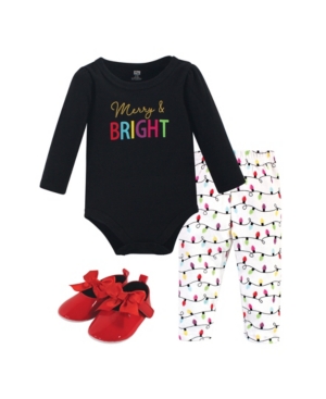 Hudson Baby Baby Girls Merry Bright Bodysuit Pant and Shoe Set Pack of 3