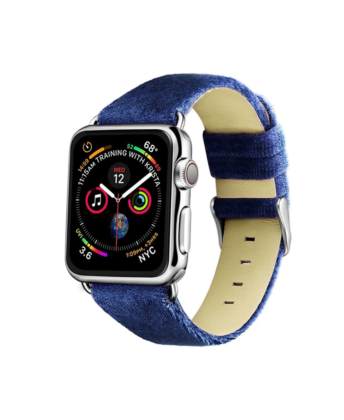 Men's and Women's Apple Navy Wool Velvet, Leather, Stainless Steel Replacement Band 40mm - Navy