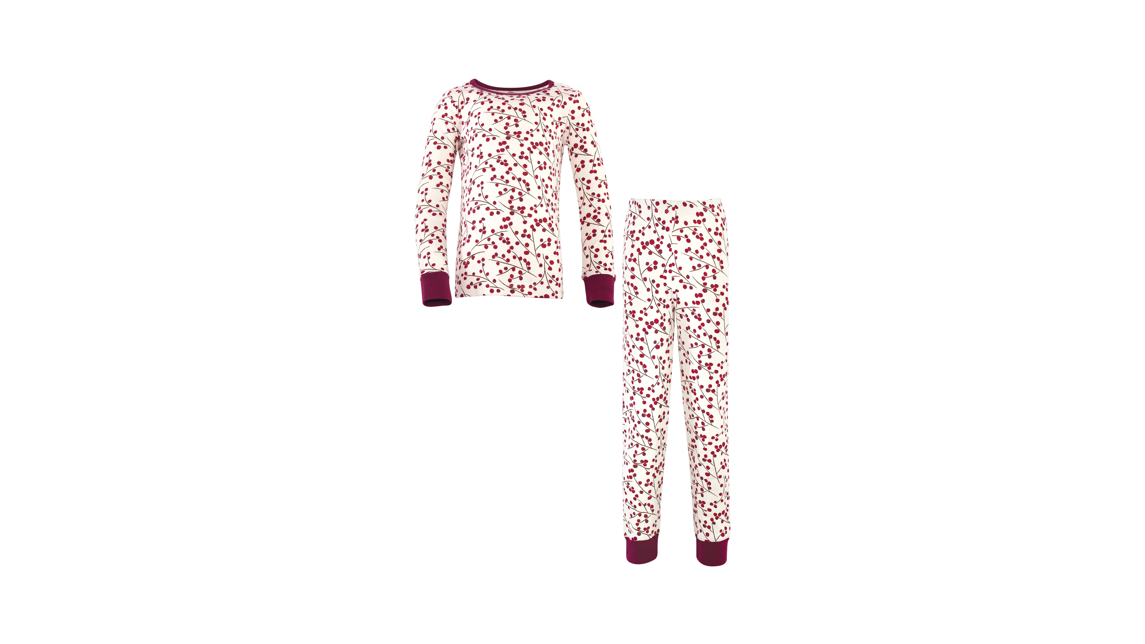 Touched by Nature Big Girls Organic Cotton Tight-Fit Pajama Set, Berry Branch