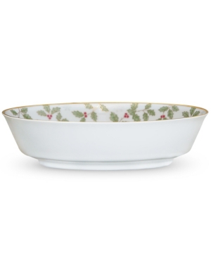 Noritake Holly & Berry Gold Oval Vegetable Bowl In Green