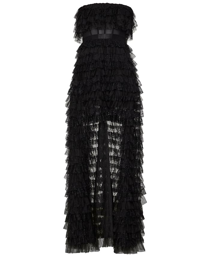 bcbgmaxazria strapless ruffled tulle gown