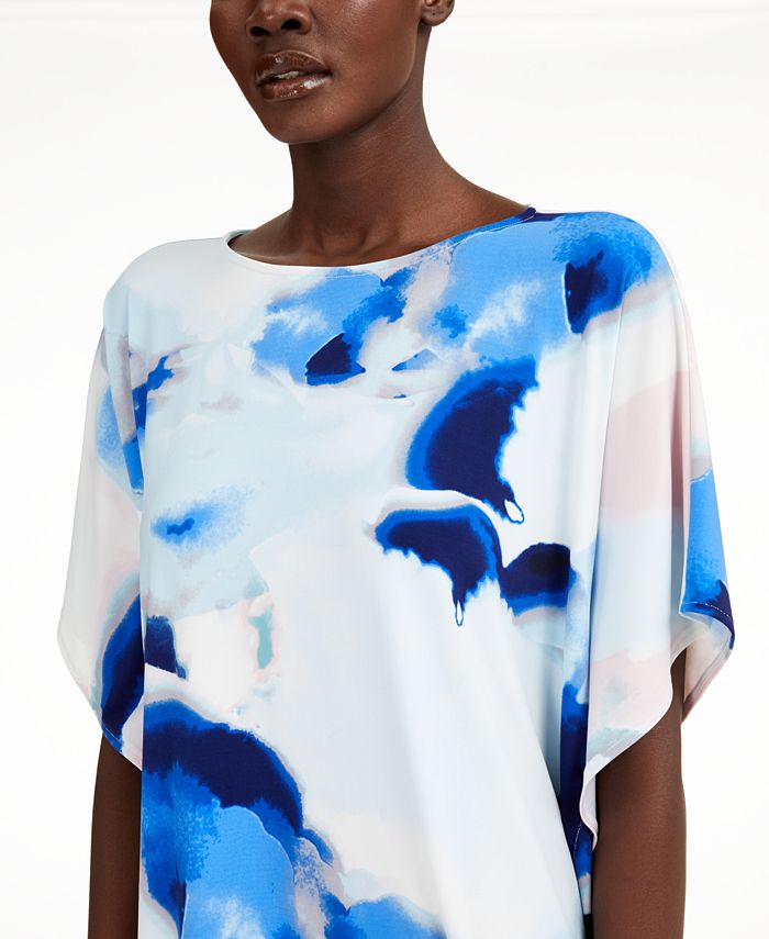 Alfani Women's Plus Printed Dolman-Sleeve Top Blue Size 0X