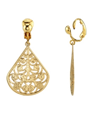 image of 2028 Gold Tone Filigree Teardrop Clip Earrings