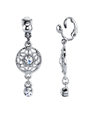 image of 2028 Silver Tone Crystal Drop Clip Earrings