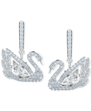 image of Swarovski Silver-Tone Pave & Dancing Stone Swan Drop Earrings