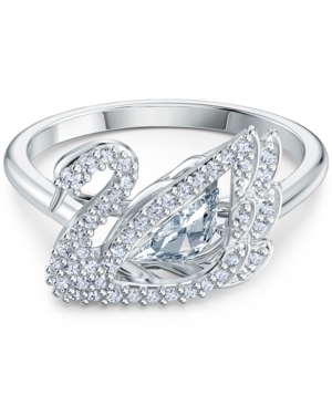 image of Swarovski Silver-Tone Pave & Dancing Stone Swan Ring