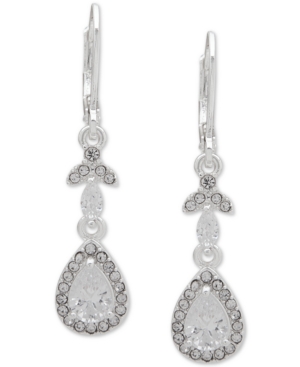 image of Anne Klein Silver-Tone Crystal Teardrop Drop Earrings