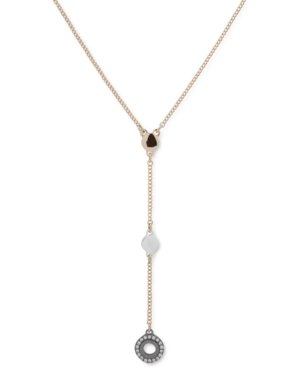image of Dkny Tri-Tone Pave Circle Lariat Necklace, 18