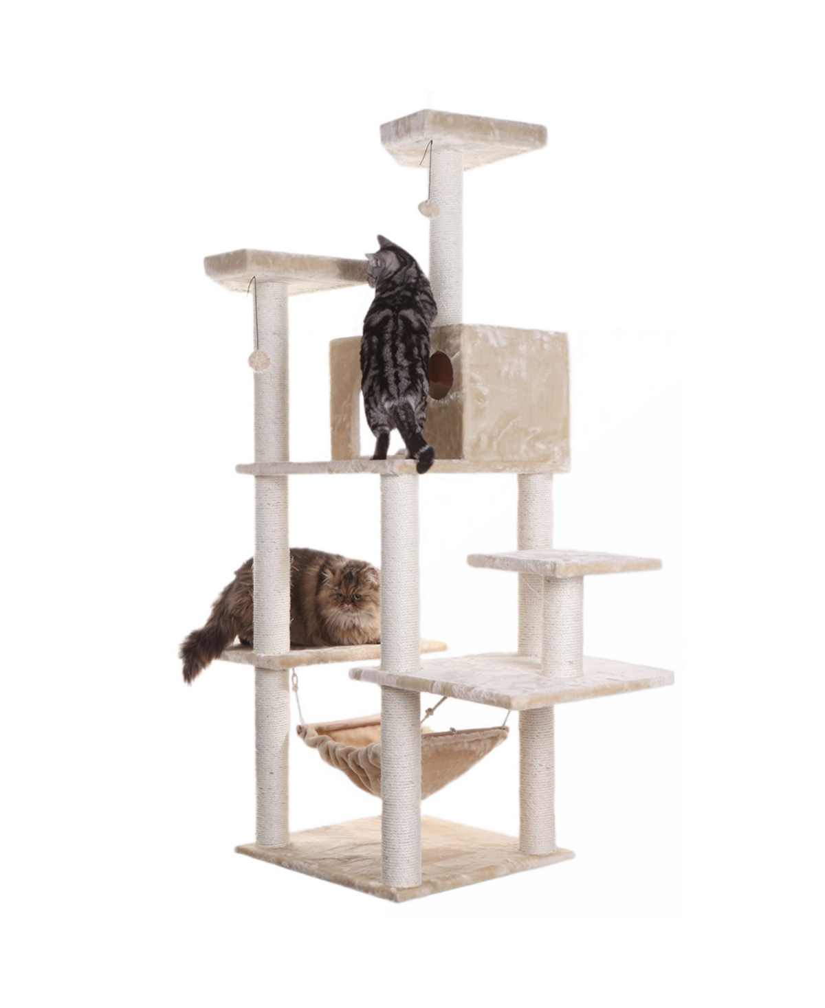 72" Real Wood Cat Tree With Spacious Condo, Scratching Post - Beige