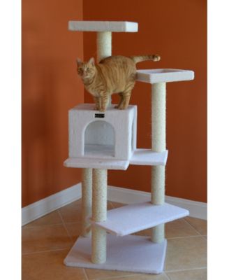 Ivory 57-inch High Real Wood Cat Tree with Fleece Covered Climber and Condo B5701