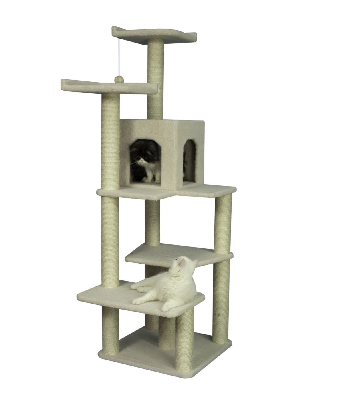 Real Wood 6-Level Cat Tree, With Condo and Two Perches - Ivory