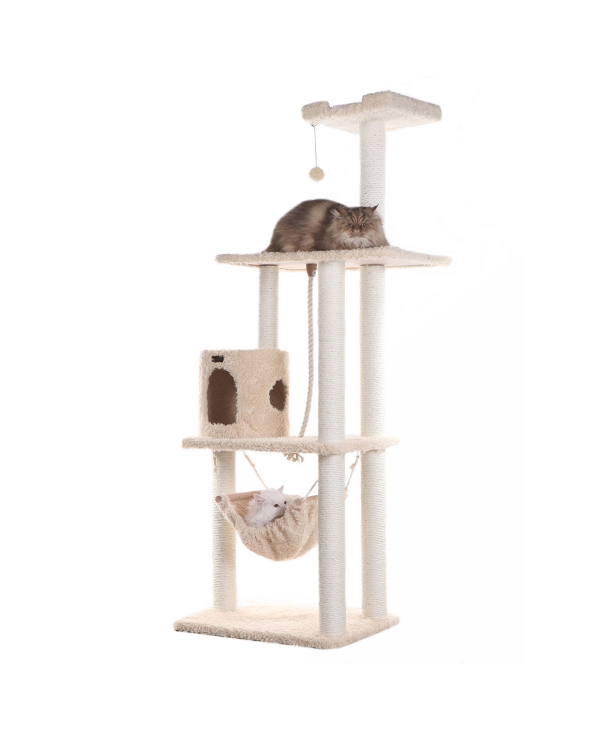 70" Real Wood, Ultra Thick Faux Fur Covered Cat Condo - Beige