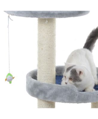 Three-Level Real Wood Compact Scratcher, X2905, Gray W Plush Perch