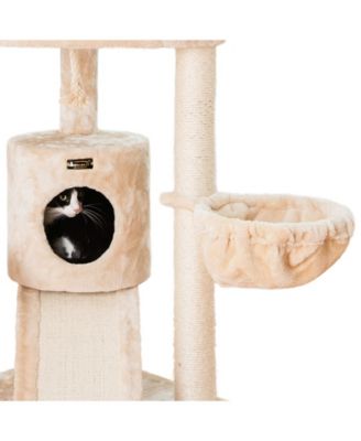 Spacious Thick Fur Real Wood Cat Tower with Basket Lounge, Ramp, Activity Center with Scratching Posts Stand House A5806