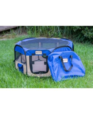 PP001B-XL Portable Pet Playpen in Blue and Beige Combo - Water Resistant and Lightweight