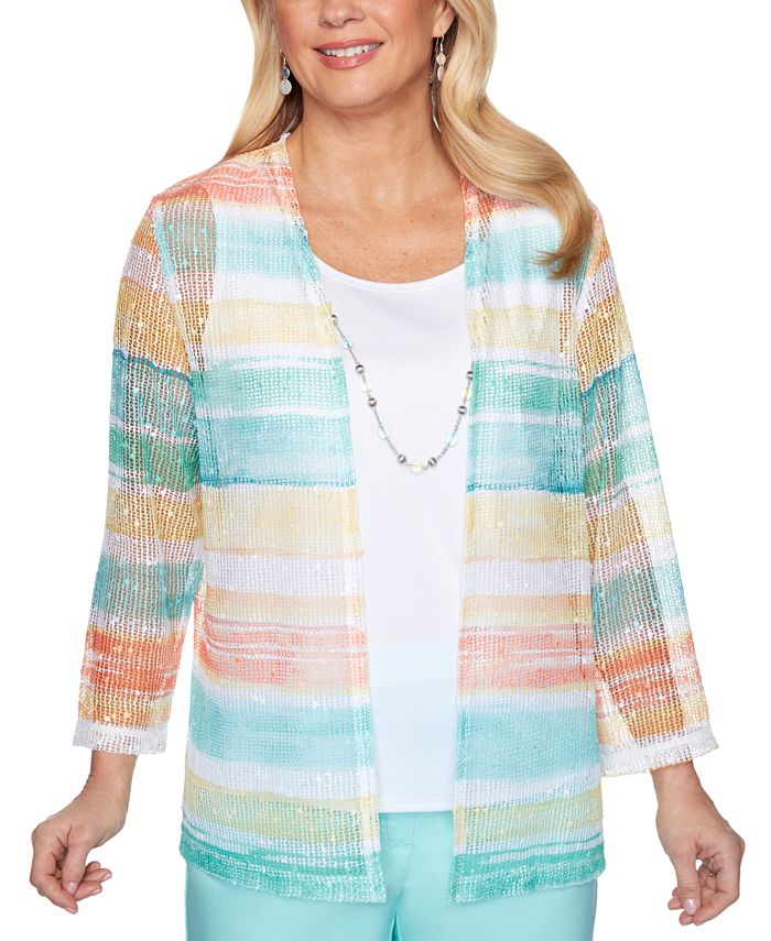 Alfred Dunner Petite Spring Lake Watercolor Biadere TwoForOne Top