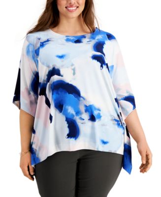 Alfani Plus Size Printed Asymmetrical Dolman-Sleeve Top, Created for ...