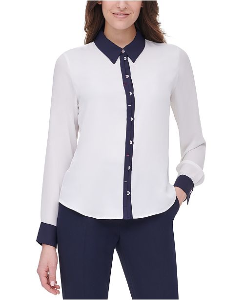 Tommy Hilfiger Collared Button Down Blouse Reviews Tops
