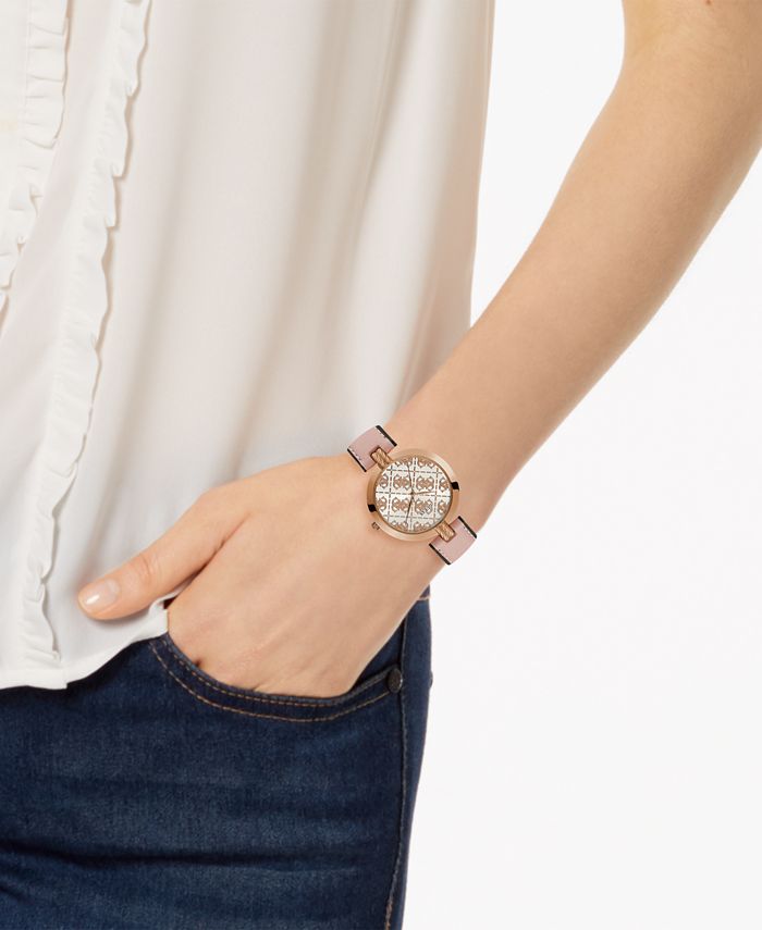 Guess Dahlia Analog Silver Dial Pink Leather Strap Watch for Women - GW0529L1