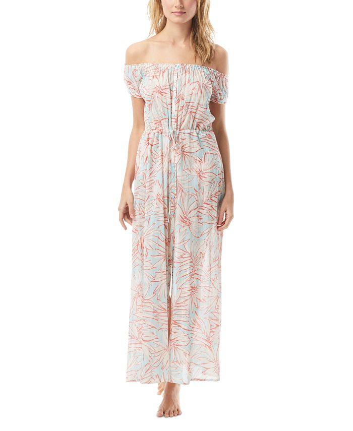 Vince Camuto Printed Off-The-Shoulder Cotton Cover-Up Maxi Dress - Macy's