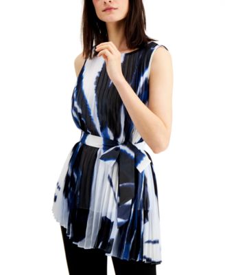 Alfani - Belted Pleated Abstract Top