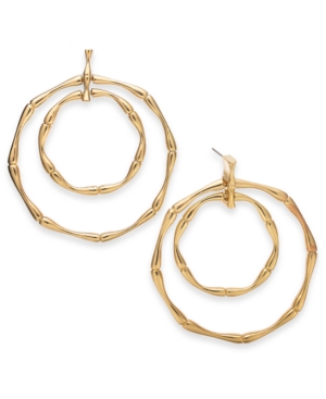 image of Thalia Sodi Gold-Tone Bamboo Double Doorknocker Drop Hoop Earrings, Created for Macy-s