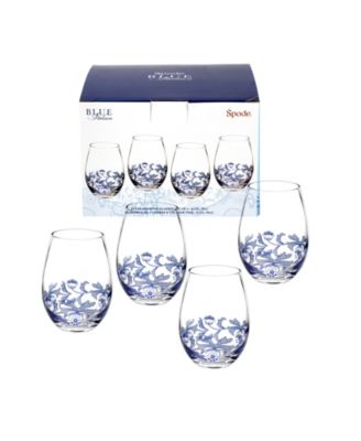 Blue Italian Stemless Wine Glasses, Set of 4