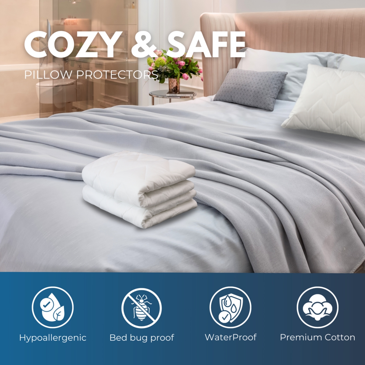 Waterguard Quilted Waterproof and Hypoallergenic Pillow Covers - Size - 4 Pack