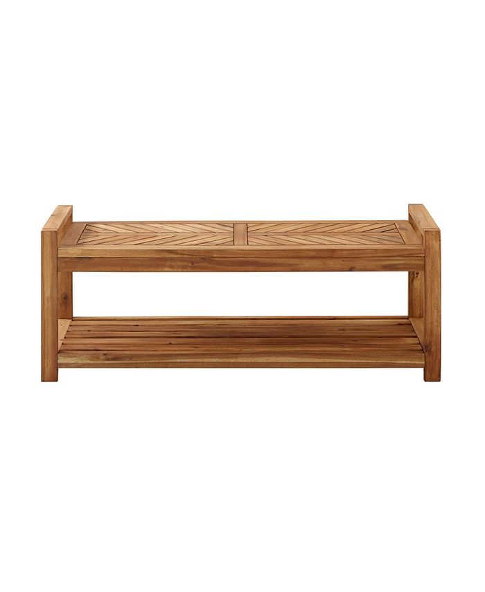 Walker Edison 48" Chevron Acacia Wood Outdoor Patio Storage Bench