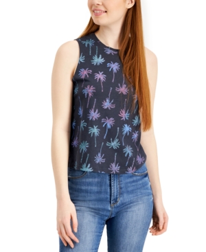 image of Rebellious One Juniors- Cotton Ombre Palm Trees Graphic Tank Top