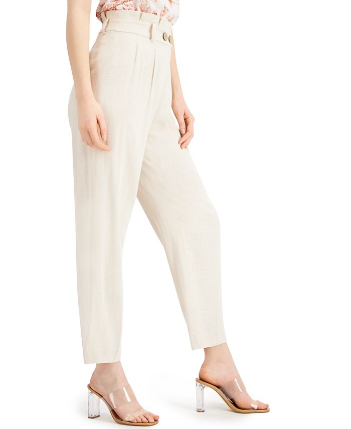 Bar III High-Waisted Button-Front Linen Pants, Created for Macy's - Macy's