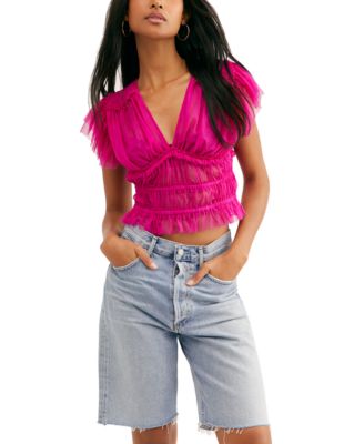 Free People - Making Me Smile Ruffled Mesh Top