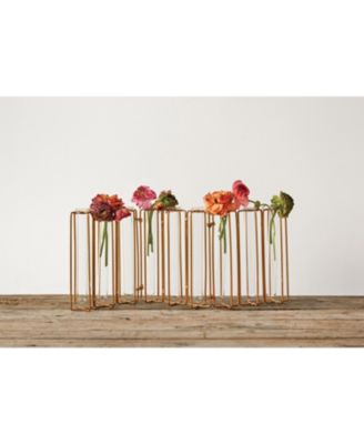 9 Tests Tube Vases in Metal Stand, Clear and Gold