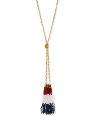 Charter Club - Gold-Tone Red, White & Blue Seed Bead Tassel 31" Lariat Necklace