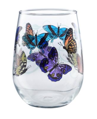 Butterflies Stemless Wine Glass 15-Ounce Set of 4