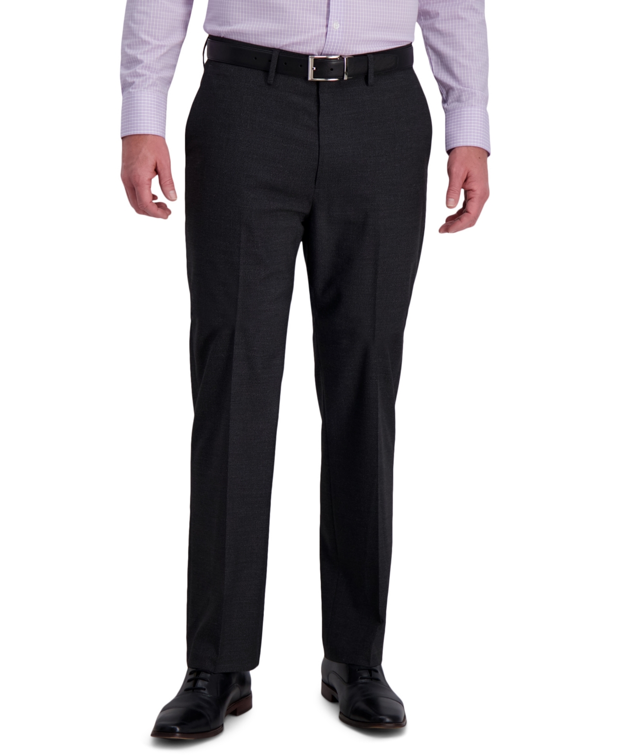 J.m. Haggar Men's 4-Way Stretch Textured Grid Classic Fit Flat Front Performance Dress Pant - Charcoal