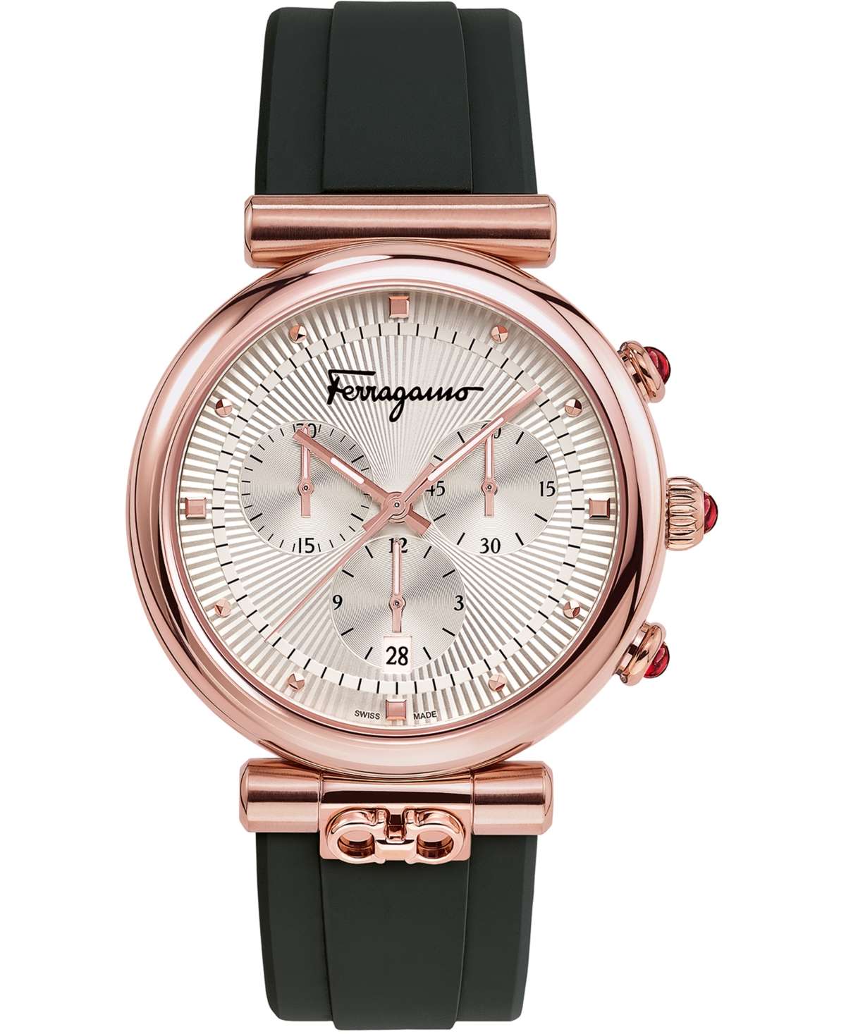 Shop Ferragamo Women's Swiss Chronograph Ora Black Caoutchouc Rubber Strap Watch 40mm In Rose Gold