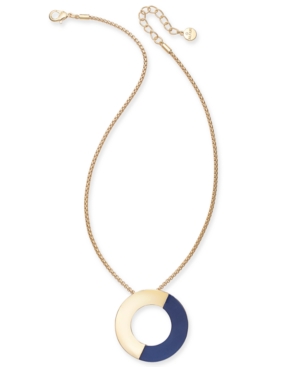 image of Alfani Gold-Tone Colorblock Open Disc Pendant Necklace, 16