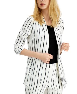 calvin klein satin stripe roll cuff long open front jacket