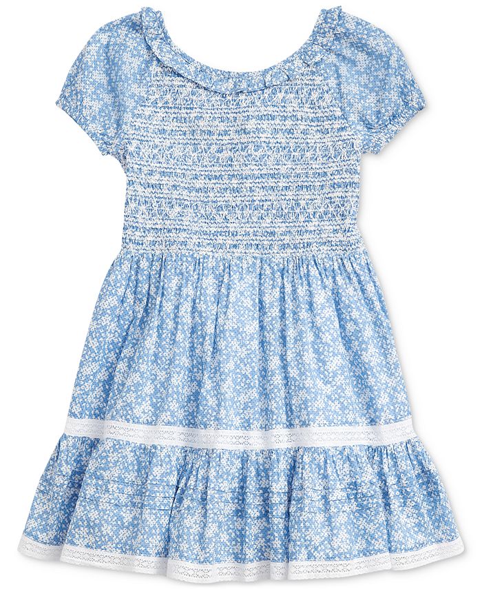 Polo Ralph Lauren Little Girls Smocked Floral Cotton Dress - Macy's