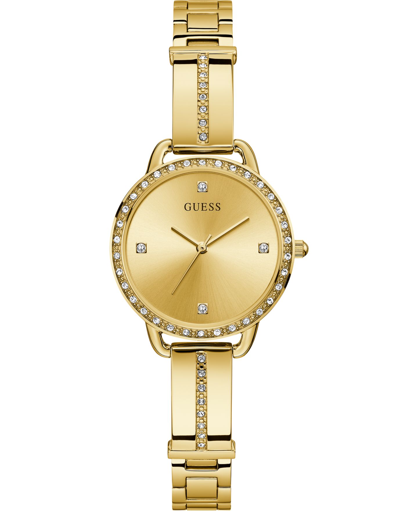 Женские часы Guess с золотистым стальным полужёстким браслетом, 30 мм — фото 1