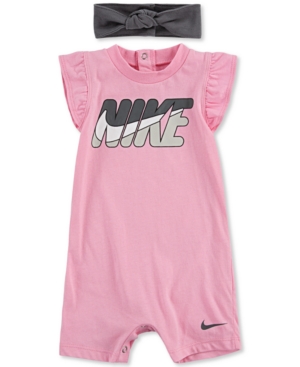 Nike Baby Girls Ruffle Sleeve Romper And Headband Set
