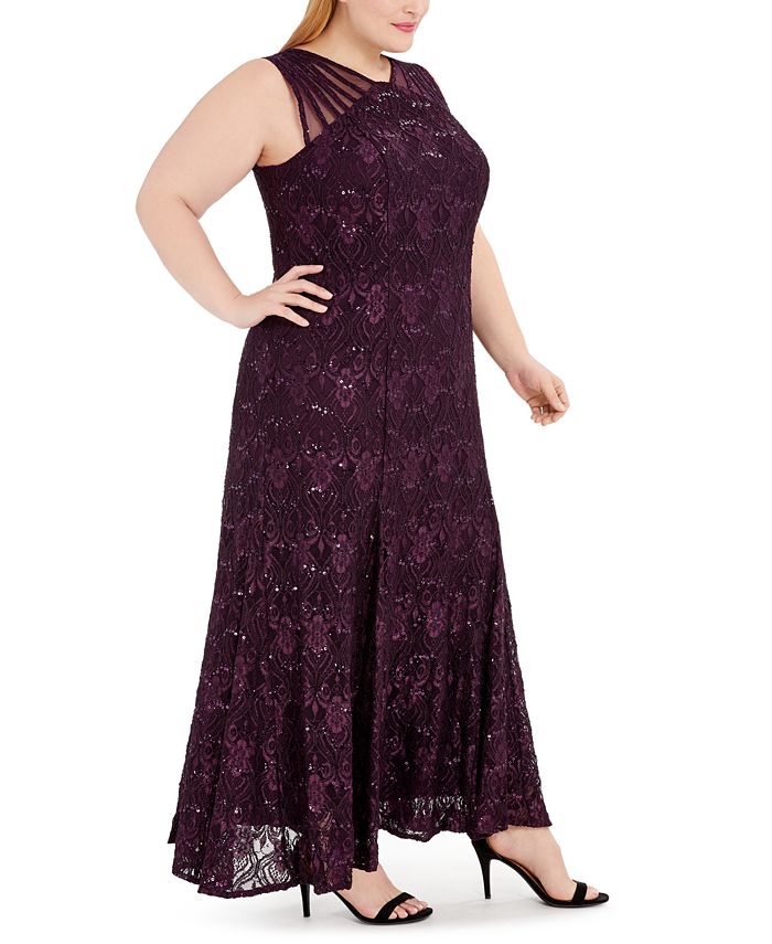 r & m richards plus size sequined godet gown