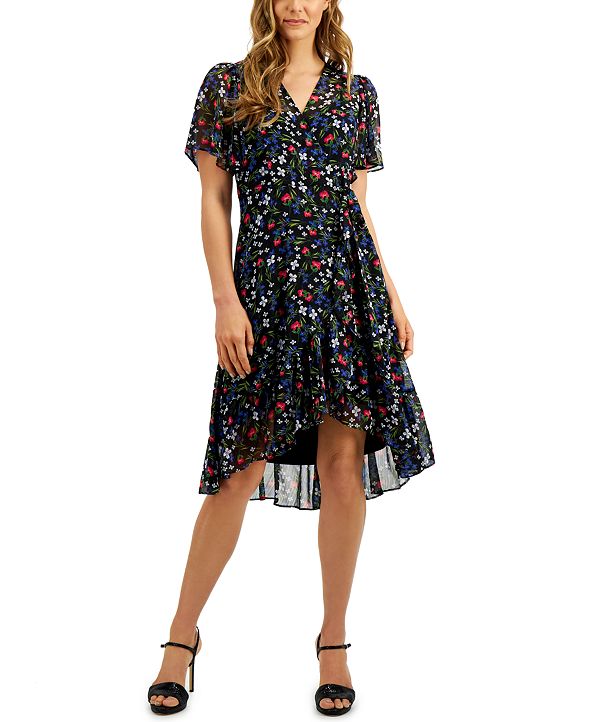 Calvin Klein Petite Floral-Print Wrap-Style Dress & Reviews - Dresses ...
