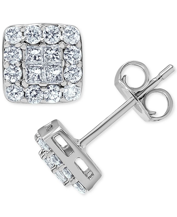 Macy's - Diamond Princess Cluster Stud Earrings (1/2 ct. t.w.) in 14k White Gold