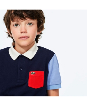 image of Lacoste Little Boys Short Sleeve Colorblock Petit Pique Polo Shirt
