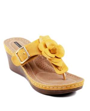Gc Shoes Women's Flora Rosette Wedge Sandals In Yellow